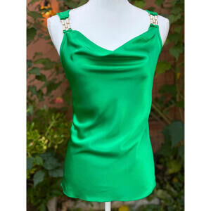 Nicole Miller Gorgeous Emerald Green Camisol Holiday Satin Tank Top Size M